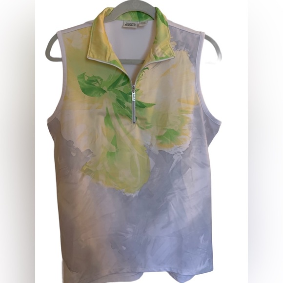 Chico’s RARE yellow, green, grey, white golf blouse lightweight sz 2 (12-14) - Picture 6 of 7